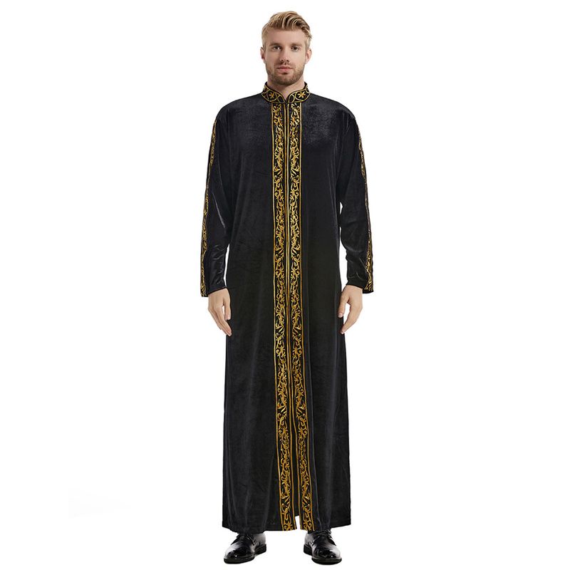 Caftán musulmán para hombre, cuello alto, bordado, thobe de Ramadán con mangas largas, túnica islámica, caftán, thawb, Dubái._voghion.com