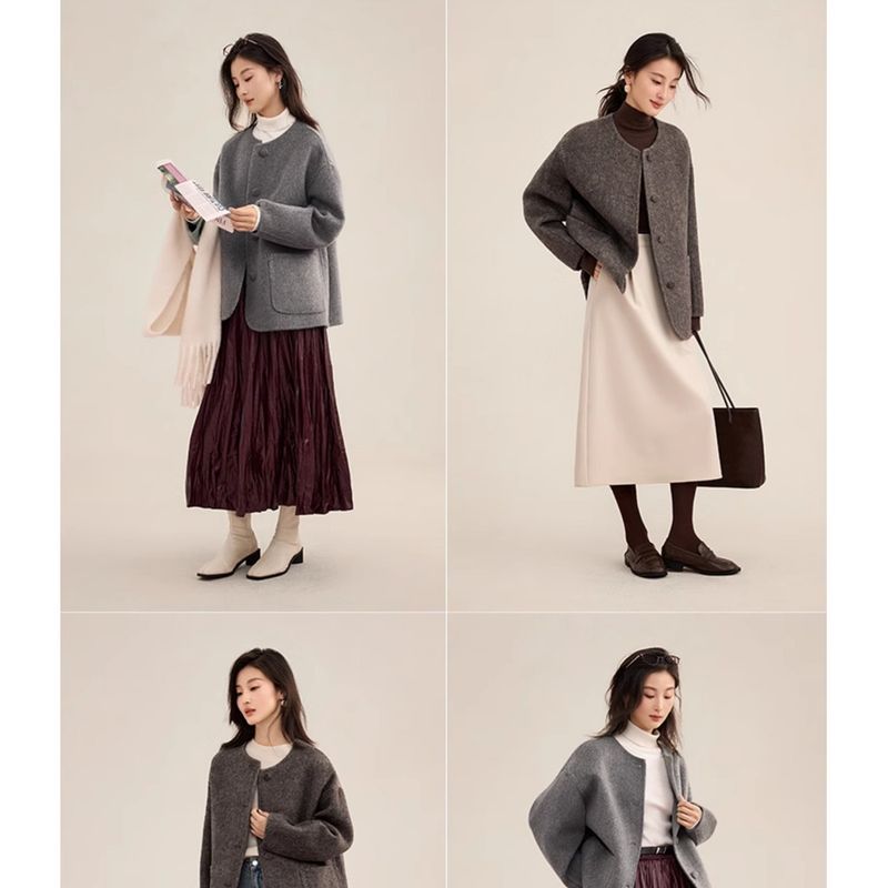 【Blogger's Same Style】XWI Xin Wei Hepburn Style Double-Sided Wool Coat For Women 2025 Autumn Winter Fragrant Woolen_voghion.com