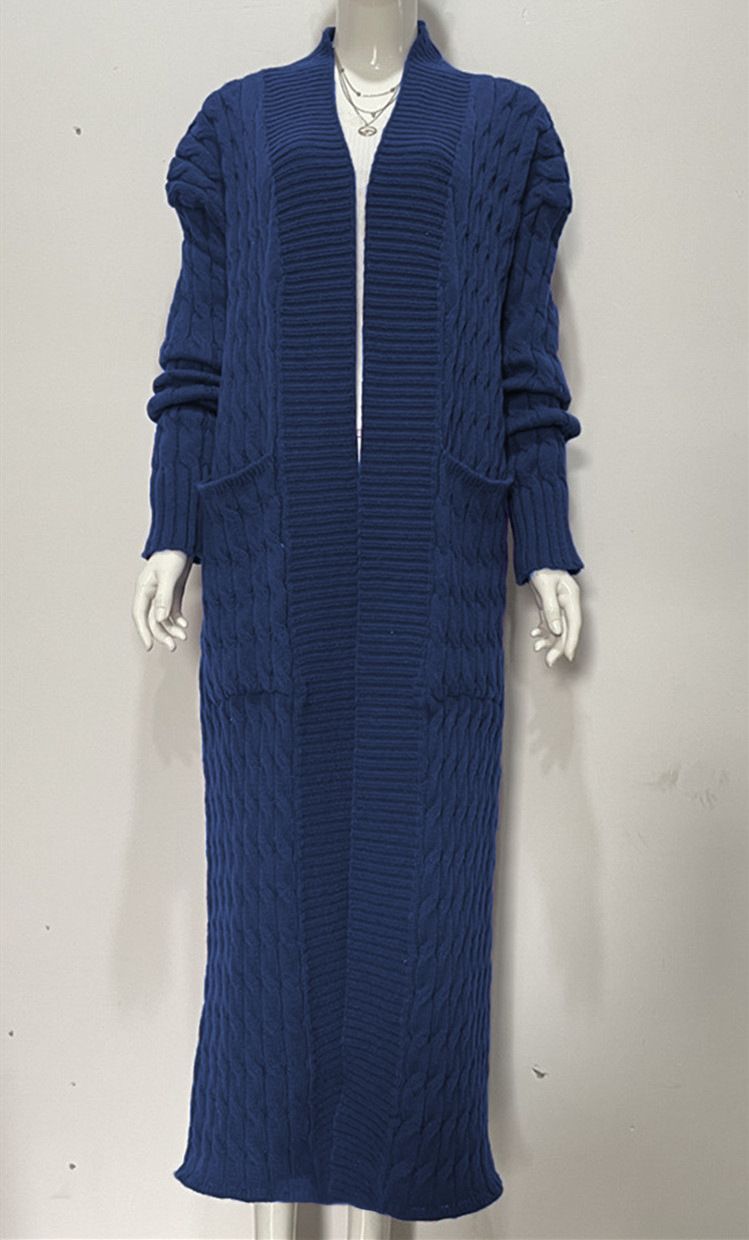 Damen-Strickpulloverjacke mit langen Ärmeln, lockerer langer Strickjacke_voghion.com