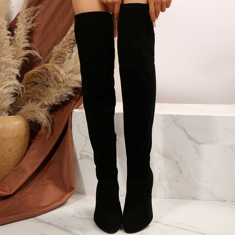 New autumn and winter long boots thick heel suede high elastic boots pointed high heel boots_voghion.com