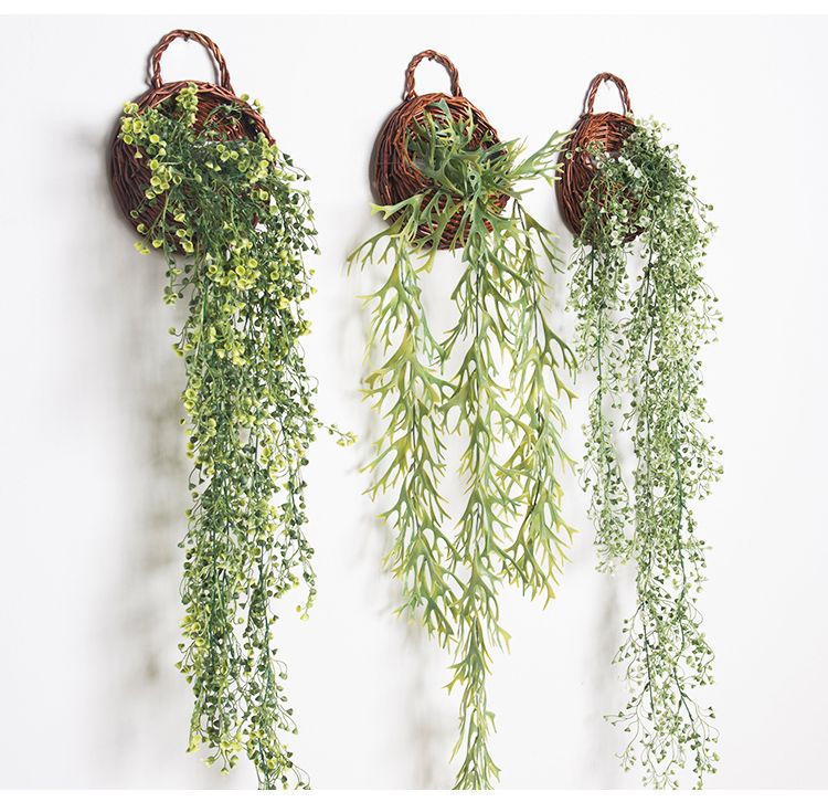 Planta de flores artificiales para colgar en la pared, maceta para flores, estante para flores, decoración de pared, cesta de flores, nido de pájaro, decoración de pared azul, adornos colgantes creativos_voghion.com