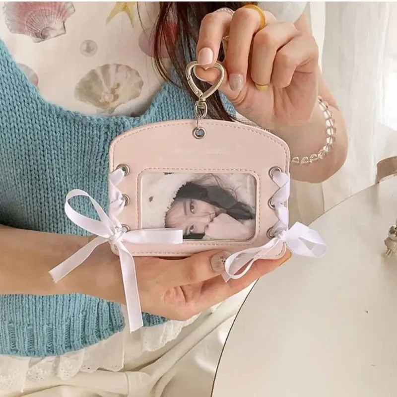Card Holders Korean Idol Balletcore Pocard Holder Ribbon Style PU With Keychain Pendant Protective Case_voghion.com