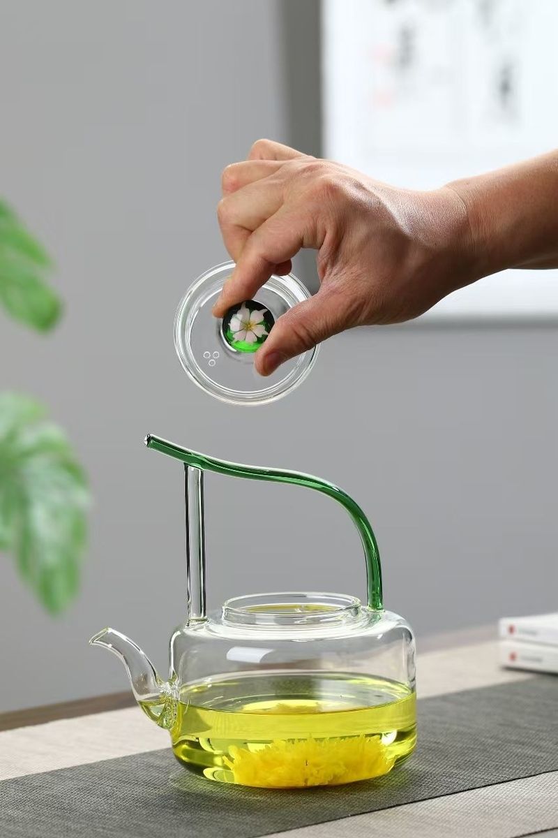 Rein handgefertigte, handbemalte, hitzebeständige Teekanne aus Glas im chinesischen Stil, temperaturbeständig von -20 °C bis 130 °C, Präzision_voghion.com