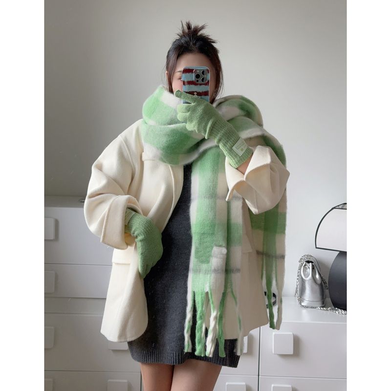 Sciarpa oversize da donna in mohair spesso e scozzese, calda e versatile, stile autunno-inverno, stile coreano_voghion.com