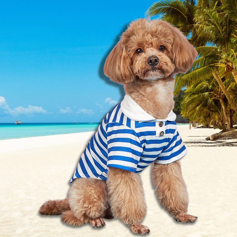 Guangying Sudadera para Perro Cuello De Solapa Elástico Adorable Mascota Perro Gato Jersey A Rayas Azul Marino Top Suministros para Mascotas_voghion.com