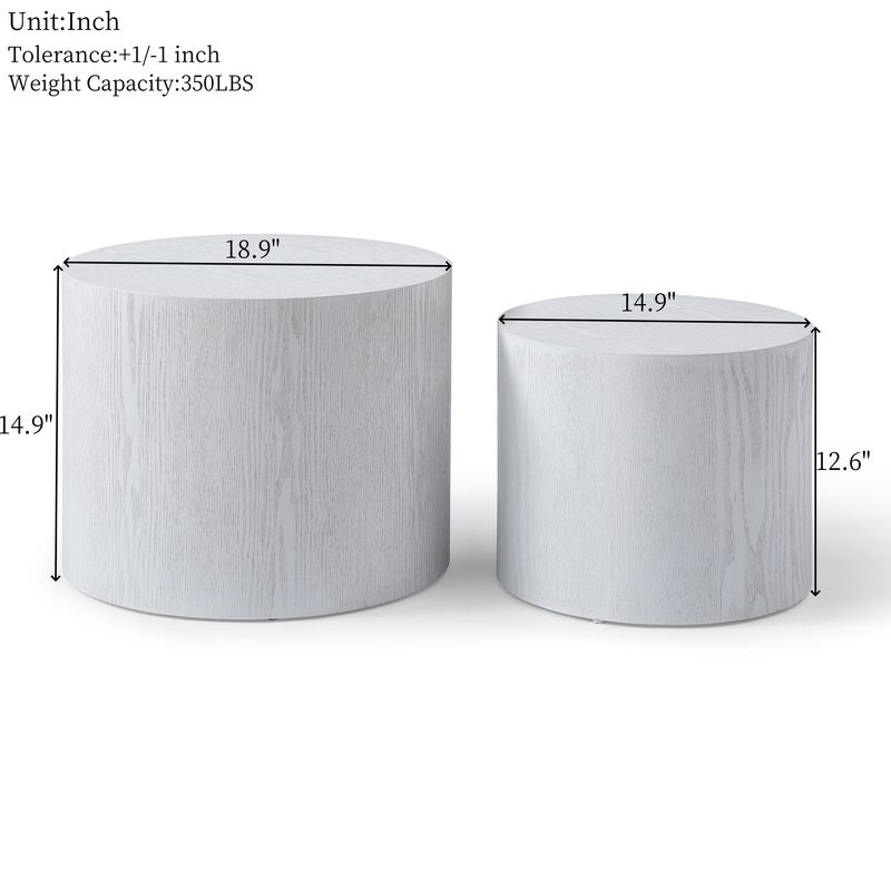 Round Coffee Table Set Of 2, Nesting Coffee Tables For MDF With Veneer .for Living Room,office,bedroom,Natural, 4Colors WHITE_voghion.com
