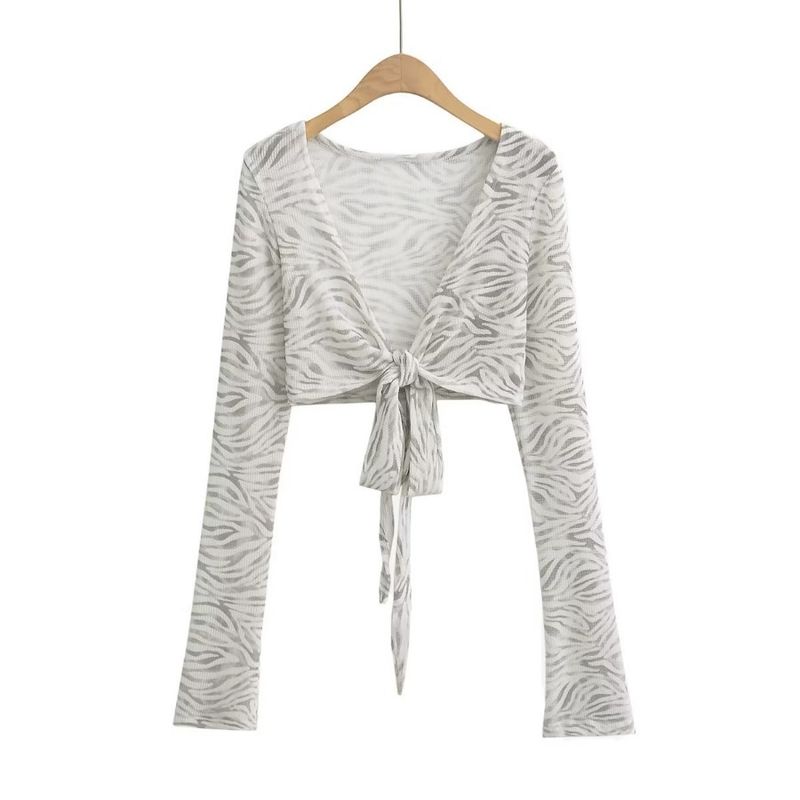 2025 Tie Up Sexy Base Shirt Style Women's Wear Leaky Umbilical Cross T-shirt Trumpet Sleeve Top_voghion.com