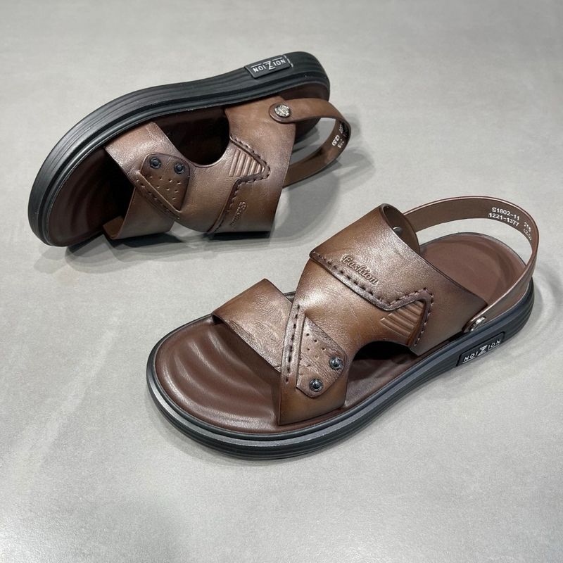 Herren Sommer Strandschuhe aus echtem Leder, Rindsleder, Modell 2025, für den Außenbereich, mit Anti-Rutsch_voghion.com