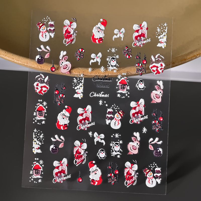 Christmas Embossed Nail Decals - 5D Naked Sheet | 3D Santa Snowman Snowflake Cartoon Relief Stickers_voghion.com