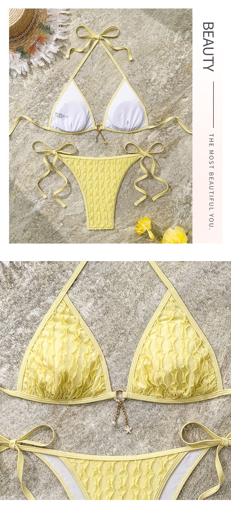 Damenbekleidung Pure Color Sexy Bikini Badeanzug Spitze Strand Split Bikini_voghion.com