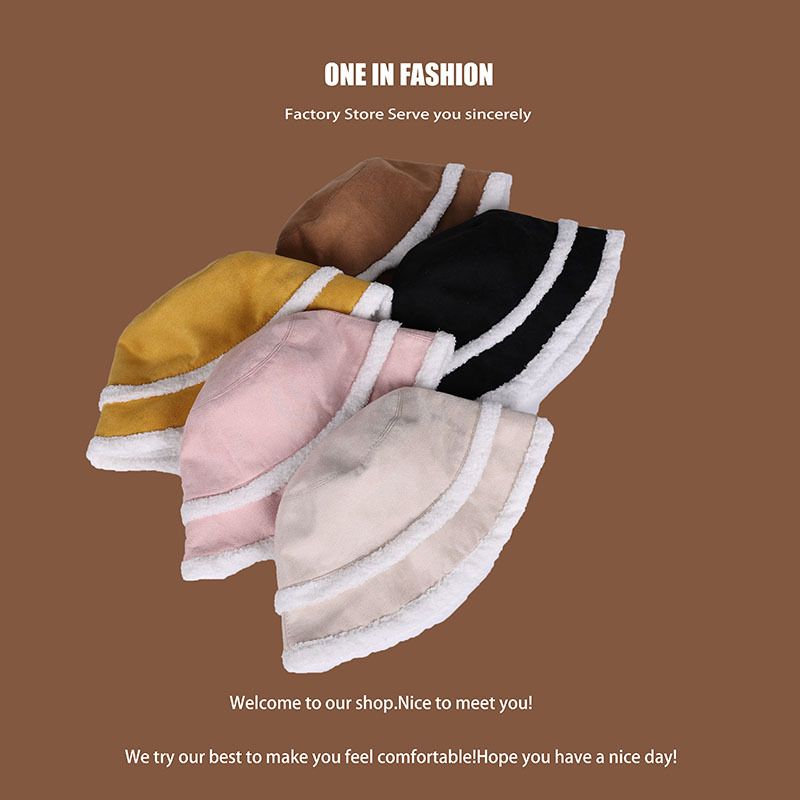 Verdikte suède emmerhoed Vrouwen dragen veelzijdige gezicht Lamswol warme bassin hoed in de herfst en winter_voghion.com