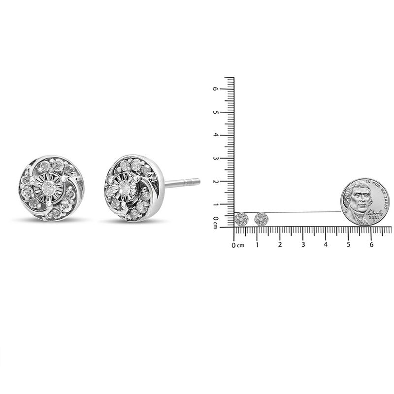 .925 Sterling Silver 1/4 Cttw Round Diamond Spiral Halo Cluster Stud Earrings (I-J Color, I2-I3 Clarity)_voghion.com