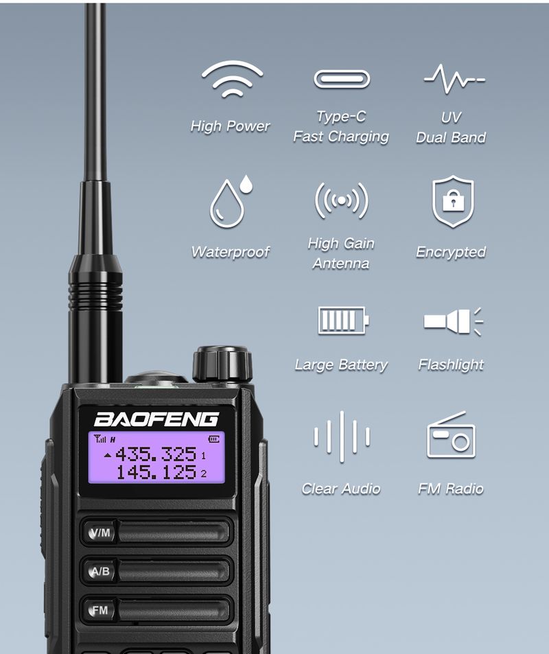 BaoFeng UV16 Walkie-Talkie Tri Band Professional Hunting Ham Waterproof Long Range Type-C Charger VHF UHF Two Way_voghion.com
