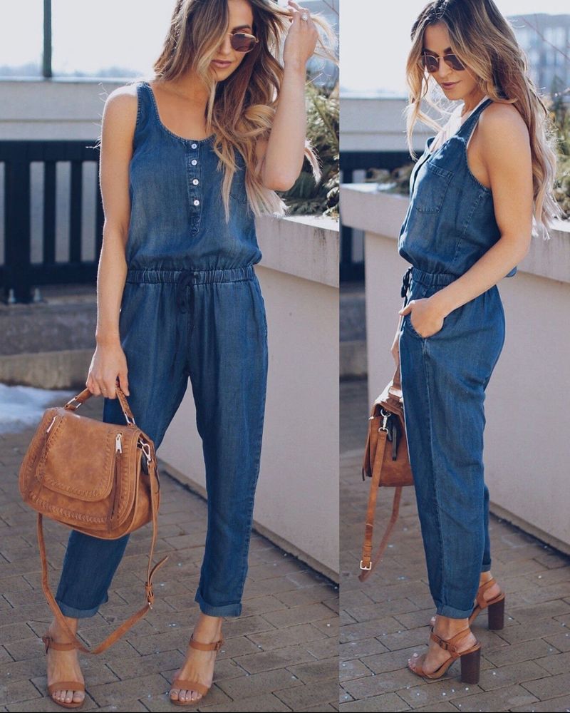 Women's vest waist slimming fashion jeans jumpsuit trousers spot_voghion.com