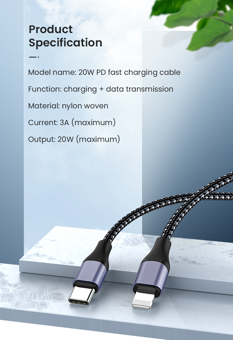 PD 20W fast charging USB C cable for iPhone Type-C to 8-pin data cable nylon braided cable for iPhone 14 13 11_voghion.com