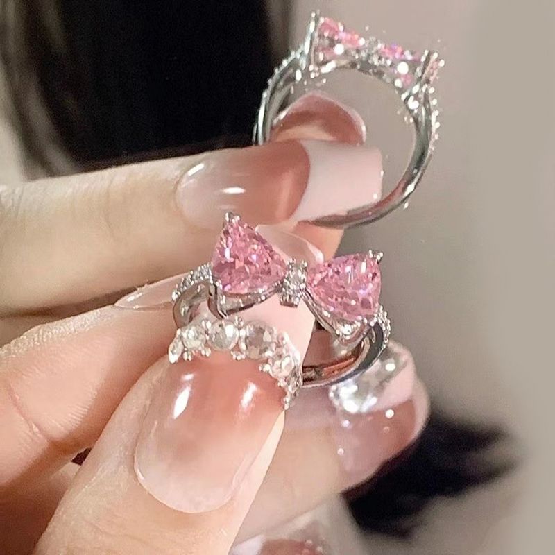 Fashion Crystal Bow Rings For Women Girls Romantic Zircon Bowknot Opening Adjustable Finger Ring Fashion Jewelry Gifts_voghion.com