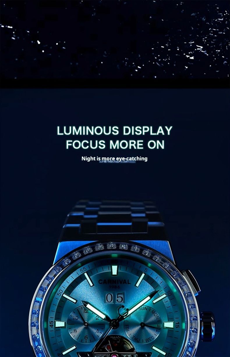 Montre mécanique tourbillon pour homme Carnaval, cadran gris, super lumineuse, en acier inoxydable, automatique, sport, 2024_voghion.com