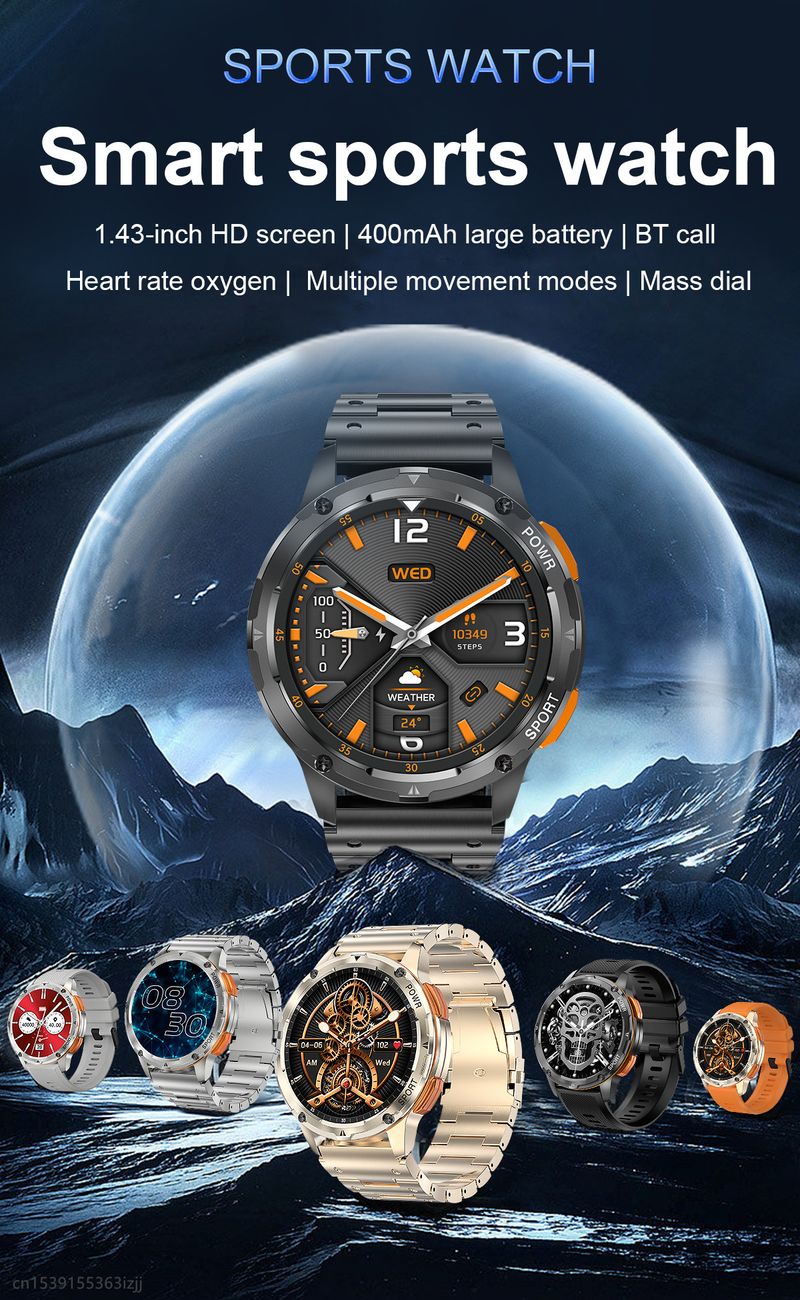 Smart Watch für Android IOS Bluetooth-Anruf 1,43 Zoll HD AMLOED-Bildschirm Herzfrequenz 400 mAh großer Akku Männer Frauen Outdoor-Sport-Smartwatches_voghion.com
