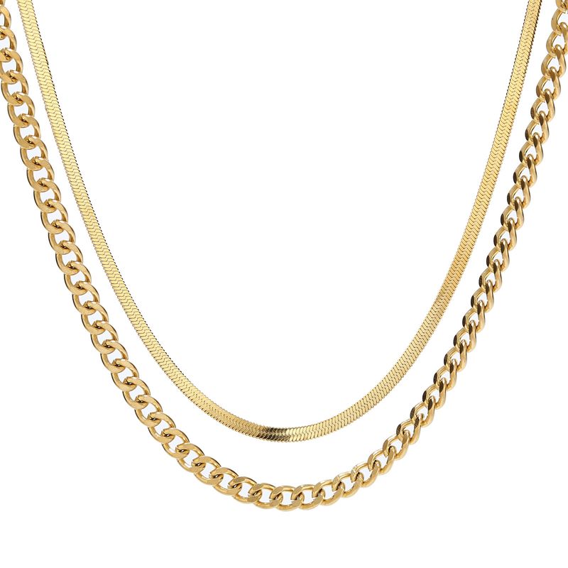 Gold Double Layer Chain Stainless Jewelry Hip Hop Trendy Ins Titanium Steel Cuban Necklace For Men_voghion.com