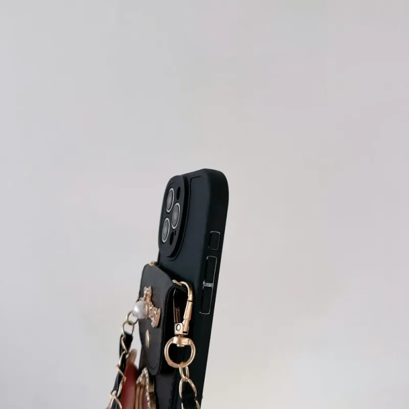 Crossbody Mirror Wallet kartes turētāja tālruņa futrālis iPhone 16 Pro Max 15 14 13 12 11 XS XR X 7 8 Plus ādas aizsargvāciņš_voghion.com