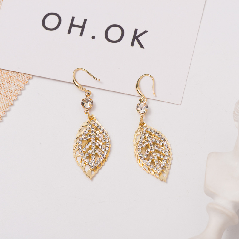 Sier VENUS Nuovi orecchini pendenti con foglie di cristallo per donna 2023 Orecchini in oro di nuova moda abito da festa femminile_voghion.com