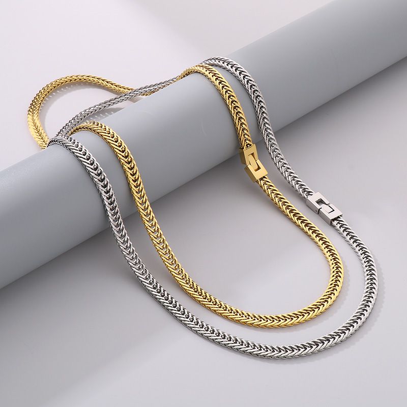 Collier en acier inoxydable pour homme, style hip-hop, chaîne fouet tressée, tendance, avec boucle_voghion.com