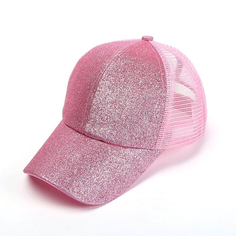 Ponytail Baseball for Women Shiny Glitter Sequins Woman Summer Cap Mesh Sunhat Pure Color High Messy Bun Hat_voghion.com