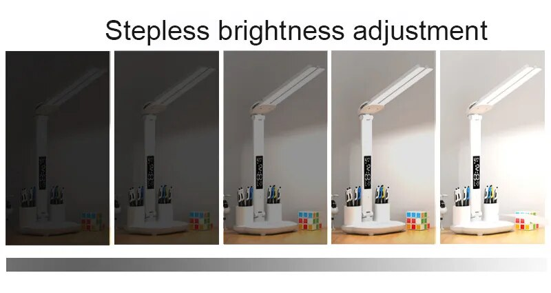 Table LED Double-headed Multifunction Foldable Touch With Calendar Clock USB Desk Lamp For Bedroom Bedside Reading Light_voghion.com