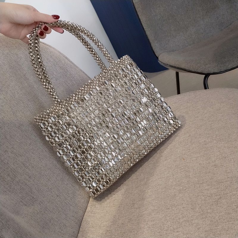 Niche Sequins Shopping Handbag Metallic Glitter Hand Woven Beaded Women's Bag 2025 Spring And Summer New Fashion Exquisite Casual Hundred_voghion.com