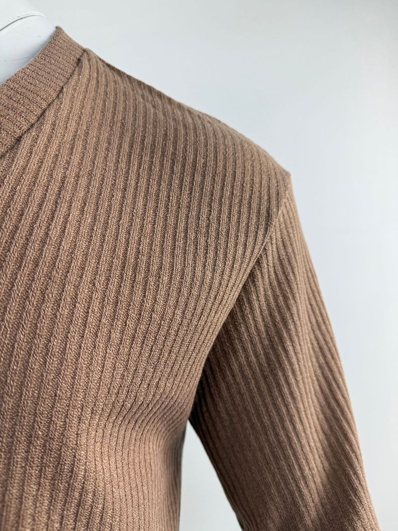 Pull rayé à manches mi-longues et col en V, élastique, décontracté et ample, nouvelle collection été 2025_voghion.com