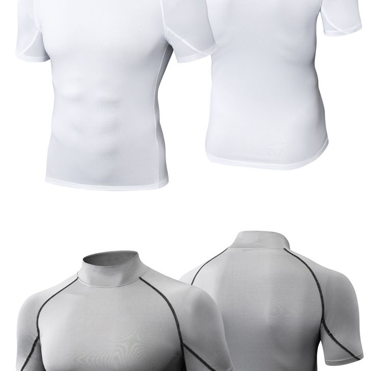 Men's High Neck Compression T-Shirt - Quick Dry Stretch Fitness Shirt For Running, Gym & Workout - Moisture Wicking Breathable Athletic Top_voghion.com