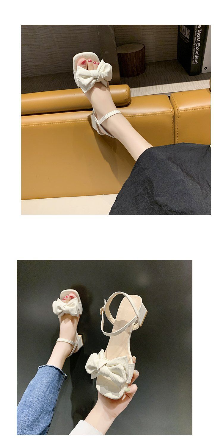 Square-Toe Soft Leather Women's High Heels - 2025 Spring New Bow Knot Strappy Block Heel Sandals Versatile Dressy Shoes_voghion.com
