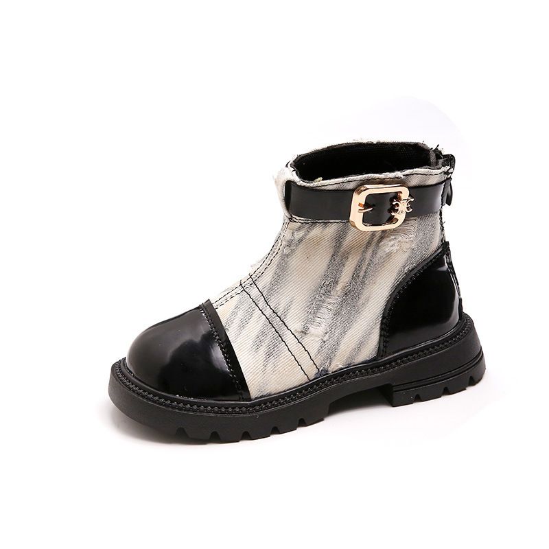 Bottes Martin en cuir style coréen pour petites filles, courtes et déchirées en denim, pour le printemps et l'automne, pour grands enfants_voghion.com