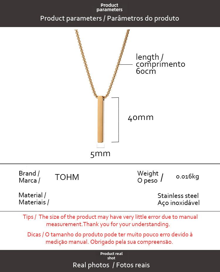 Hot Sale New Product Fit Stainless Steel Long Pendant Woolen Chain Simple Personality Hip Hop Men's Titanium Steel Necklace_voghion.com