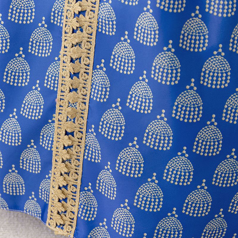 Kinderkleid mit bedruckter Taille und langen Ärmeln für kleine und mittelgroße Kinder plus Tasche, langer Rockanzug_voghion.com