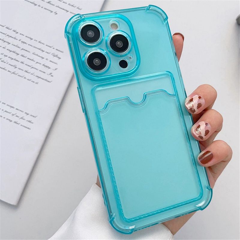 Transparent Card Slot Bag Holder Case For IPhone 16 15 14 13 12 11 Pro Max Mini X XR 7 8 Plus Clear Wallet Shockproof_voghion.com