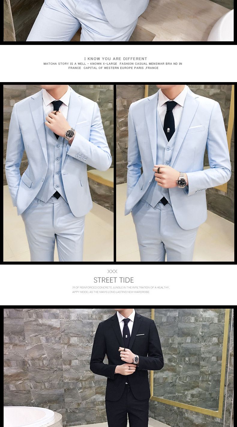 Terno masculino de três peças, slim fit, profissional, formal, para estudantes universitários, padrinho, pequeno, terno, noivo, nó_voghion.com
