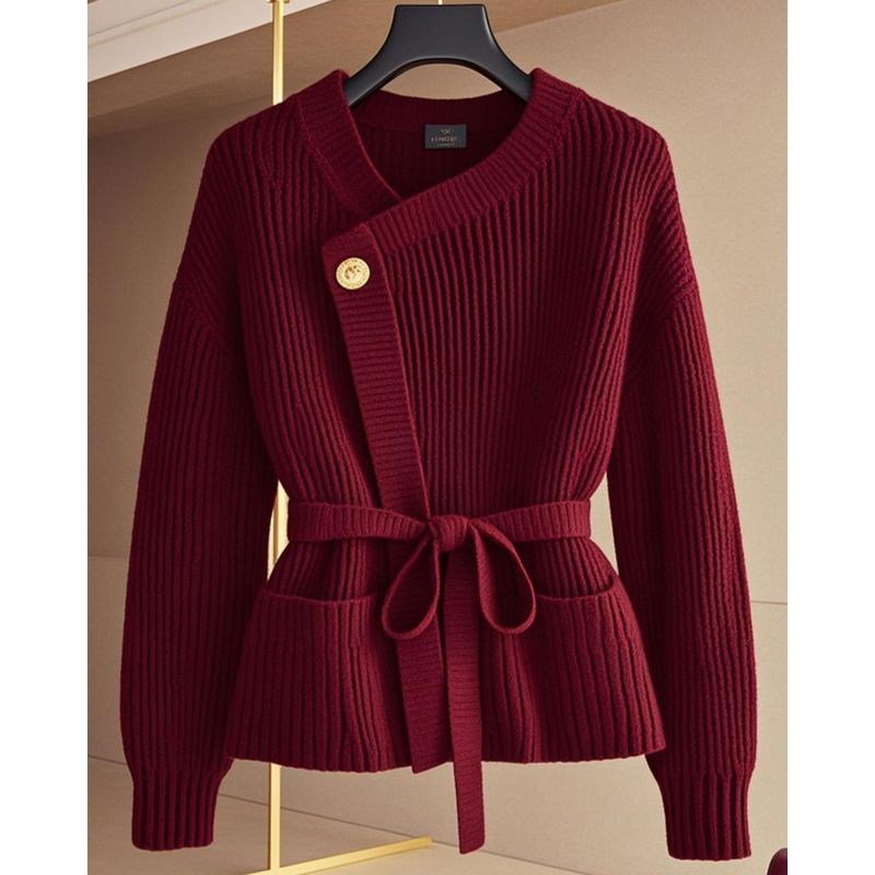 Luxury Angora Red Knit Set – Elegant Winter Two-Piece Outfit (Sweater + Skirt, S-3XL, Princess Sleeves)_voghion.com