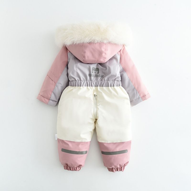 Babyjongenskleding nieuwe elastische taille kinderkleur bijpassende capuchon plus fluwelen verdikte jumpsuit skipak_voghion.com