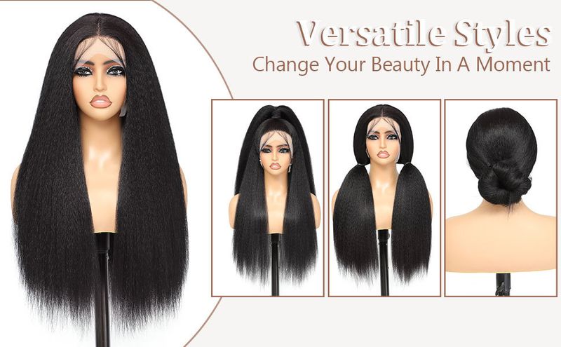 Synthetische Clip-in-Perücken für Frauen 13 * 4 * 1 Vordere Spitze YAKI Synthetische Perücke Spitzenperücke_voghion.com