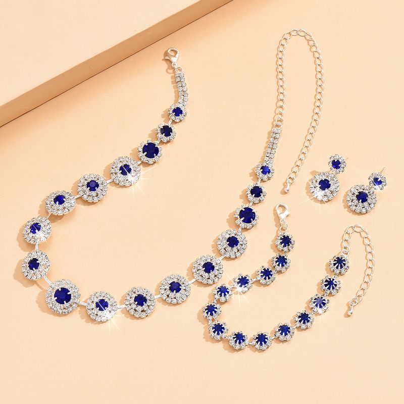 European and American fashion bride sets, wedding accessories, necklaces, earrings, bracelets, navy blue minimalist sets, dress accessories_voghion.com