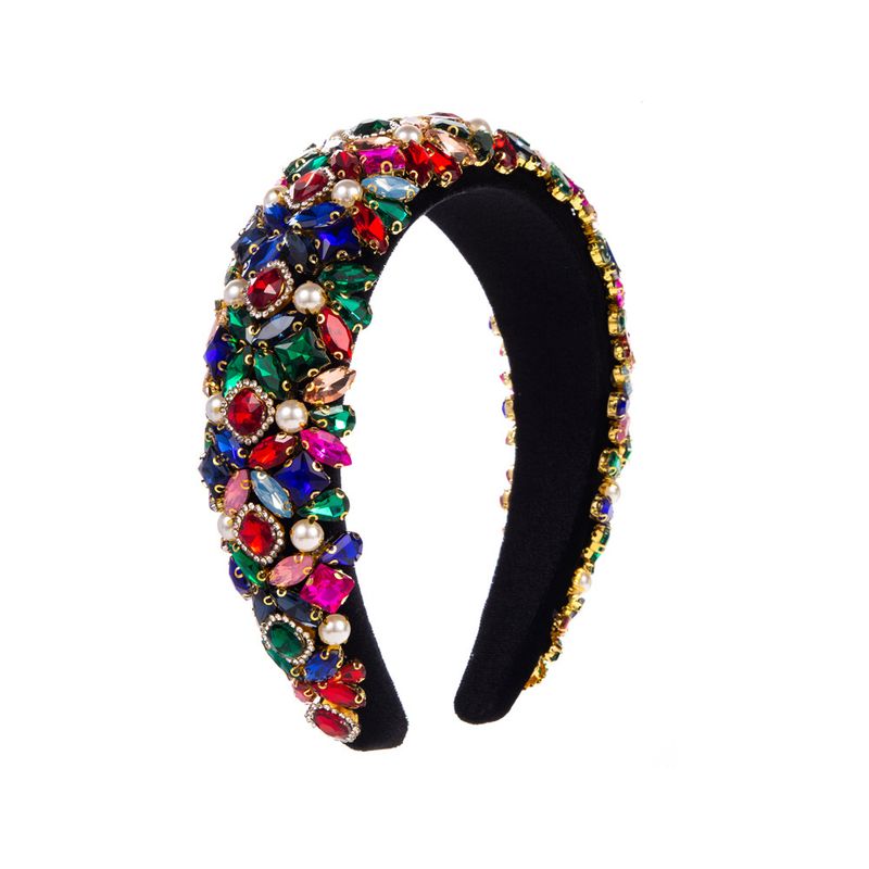Cerchietto in spugna di perle in stile coreano con diamanti colorati, cerchietto barocco, accessorio per capelli con strass a bordo largo_voghion.com