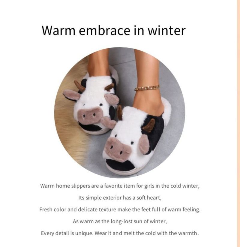 Nuove pantofole invernali da interno soffici, simpatiche mucche da cartone animato Baotou, spesse e calde, in peluche di cotone_voghion.com