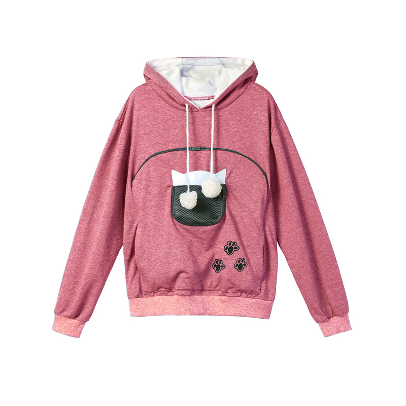 Women's zipper cat dog kangaroo hoodie fashion print pocket hoodie_voghion.com