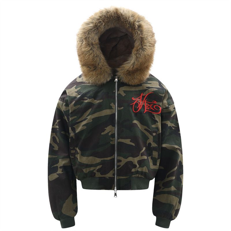 Giacca invernale con cappuccio mimetico con ricamo a lettere, fodera in pile, cerniera doppia staccabile, cappotto in cotone da uomo alla moda_voghion.com