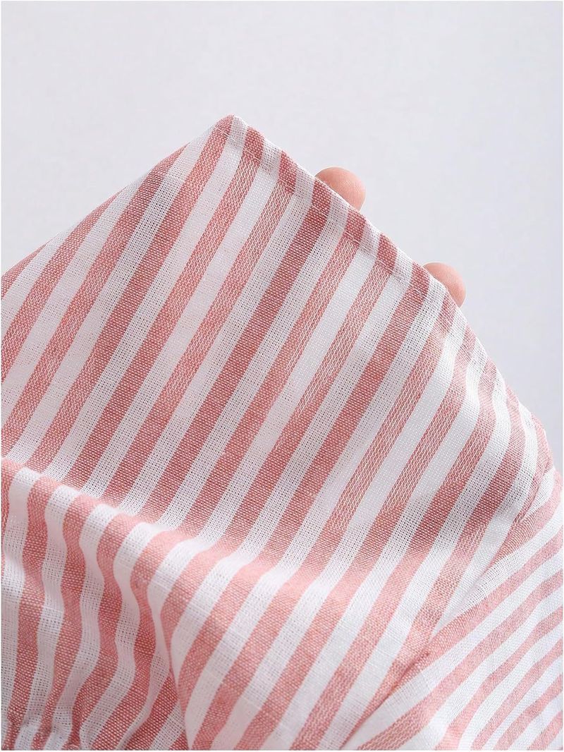 Women's Clothing Striped Front Tie Up Trumpet Sleeve Deep V Neck Elegant Ruffle Top_voghion.com