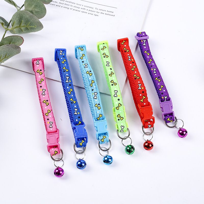 1.0 Flower Bone Pet Adjustable Size Bell Cat Multiple Colors Available Dog Collar_voghion.com