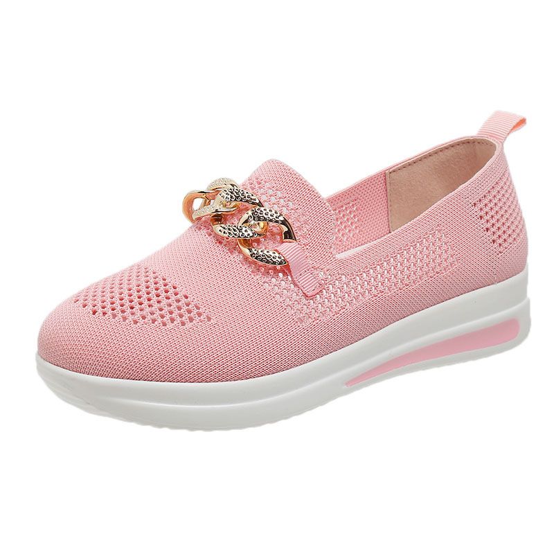 2025 Spring New Mesh Shallow Mouth Solid Color Round Head Chain One Step Stepping Large Sports And Leisure Single Shoes_voghion.com