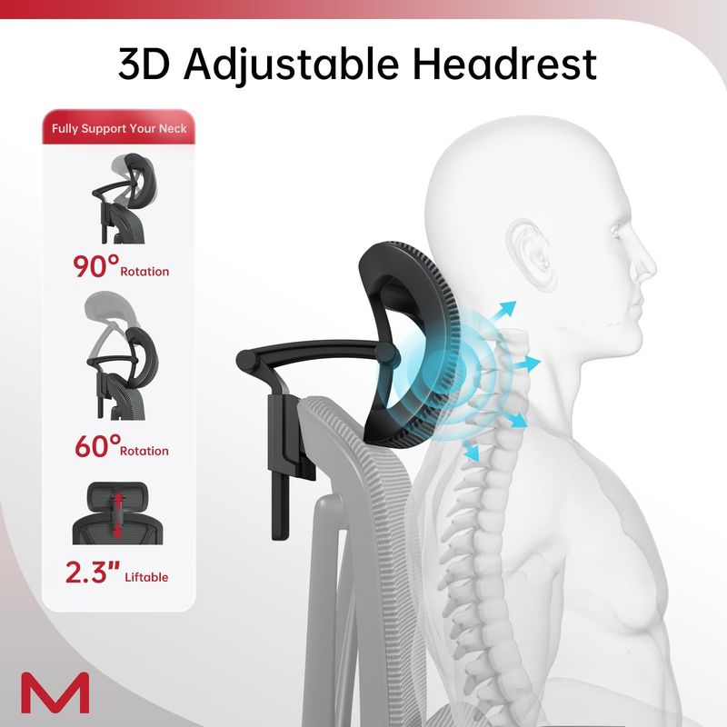 M2-MT Ergonomic Office Chair High Back Desk Chair With Large Elastic Adaptive Lumbar Support With Retractable Footrest 3D Headrest ARSS Armrest 135°Tilting Mesh Computer Chair BIFMA_voghion.com