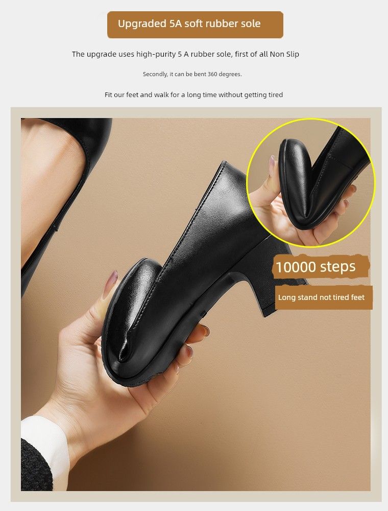 One Pedal Stewardess Black Chunky Heel Work Long Standing Flats_voghion.com